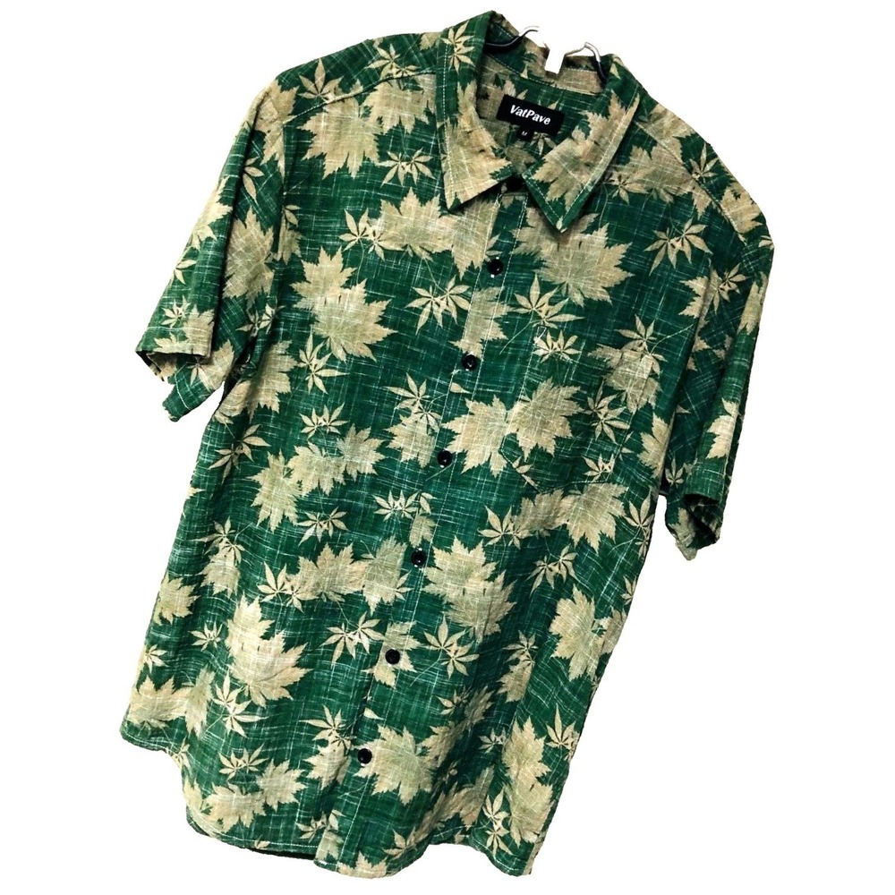 VatPave Hawaiian Shirt Button Down Aloha Pocket Tropical Beach Resort Mens M